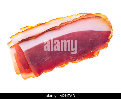Pieces of Parma ham isolated on white background Stock Photo