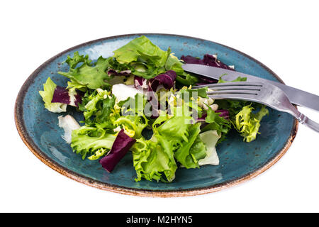 Fresh garden salads on blue plate Stock Photo