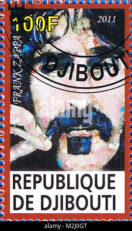 DJIBOUTI - CIRCA 2011: A postage stamp printed in the Republic of Djibouti showing Frank Zappa, circa 2011 Stock Photo