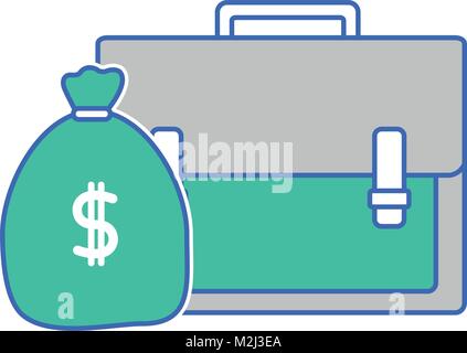 business briefcase object with bag money Stock Vector