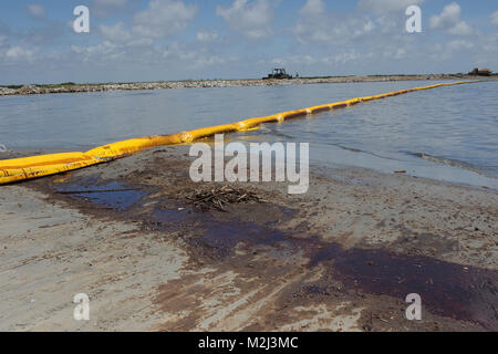 PORT FOURCHON, La. – Louisiana National Guard land bridge project keeps oil out of  inland waters and marshlands on May21, 2010.The land bridge is one of many oil spill projects involving the Louisiana National Guard.  (U.S. Air Force Photo by MSgt. Toby M. Valadie, Louisiana National Guard State Public Affairs Office/Released) Thunder Bay Land Bridge 100521-F-2117V-156 by Louisiana National Guard Stock Photo