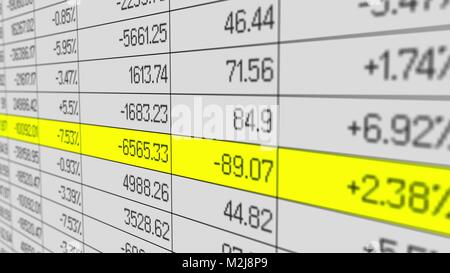 Company data in business accounting software, annual financial statistics report, stock image Stock Photo