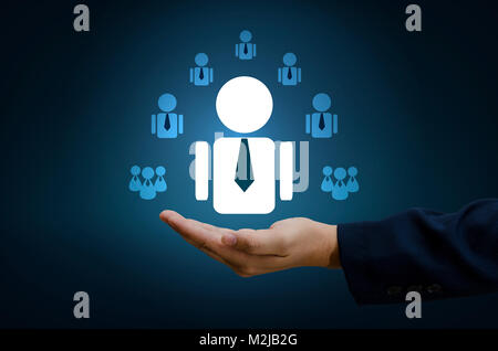 hand businessman human resource management and recruitment business  human resources CRM officer looking for employee represented by icon Gender discr Stock Photo