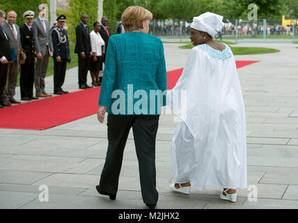 Federal Chancellor Angela Merkel receives the Commissioner of the African Union Dlamini-Zuma with military honors in the German Chancellery. Stock Photo