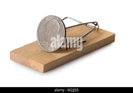 mousetrap with dollar coin on white isolated background Stock Photo