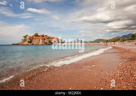 SVETI STEFAN, MONTENEGRO - SEPTEMBER 29, 2017. This iconic landmark island is now a private hotel. Stock Photo