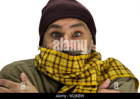 Man with winter clothing and face protection in extreme cold