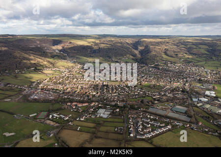 An aerial view of the Somerset village of Cheddar and surrounding countryside Stock Photo