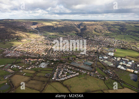 An aerial view of the Somerset village of Cheddar and surrounding countryside Stock Photo