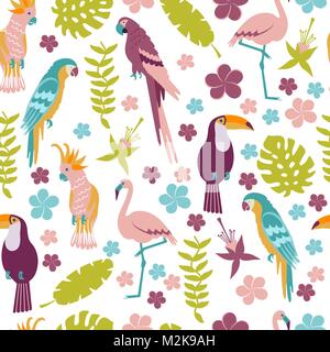 set of tropical flowers of leaves and birds Stock Vector Image & Art ...