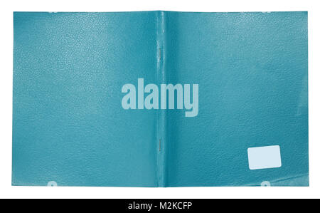 The cover of an ordinary student's notebook is made of blue artificial leather. Isolated on white with patch Stock Photo