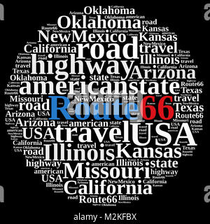 Illustration with word cloud on Route 66. Stock Photo