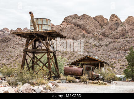 NELSON , USA - JUNE 10 : Old wooden gas station houses and rusty old truck in Nelson Nevada ghost town on June 10 ,2015 Stock Photo