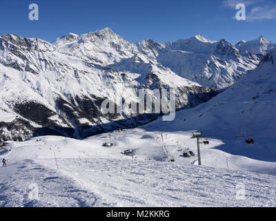 Holiday snow sports resort of Zinal in the Val ‘Annivers in the Swiss Alps in the canton of Valais Stock Photo