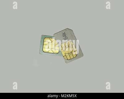 two cell phone sim cards on a white background Stock Photo