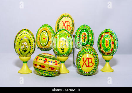 Easter eggs, hand-painted with acrylic paints Stock Photo