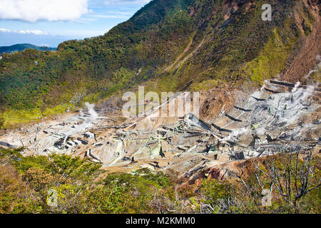 Owakudani valley, volcanic valley with active sulphur and hot springs, in Hakone, Kanagawa , Japan. Stock Photo