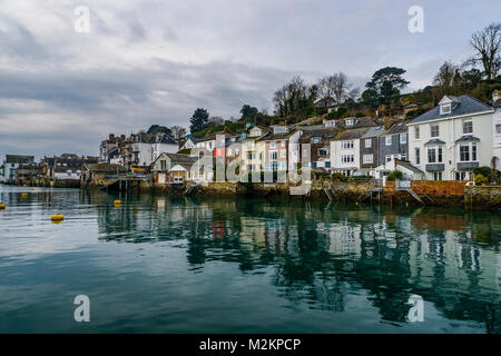 Editorial: Houses and potential logos. Fowey, St Austell Cornwall 02/06/2018. The houses along Fowey's main street back right onto the River , this is Stock Photo