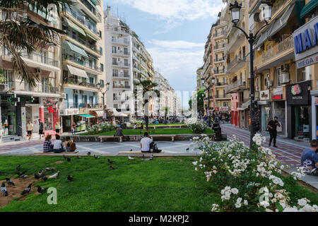 THESSALONIKI , GREECE - MAY 25, 2017: Streets of Thessaloniki City. Urban view, Thessaloniki, Macedonia, Greece. Stock Photo