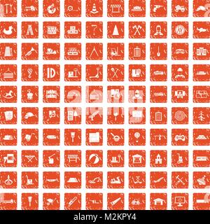 100 lorry icons set grunge orange Stock Vector