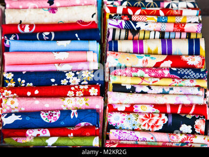 Colored textile on a traditional east bazaar in Kyoto, Japan. Stock Photo