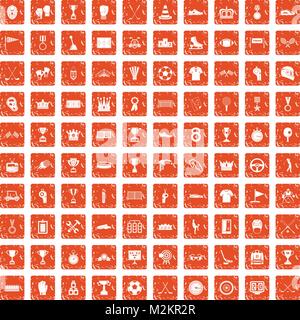 100 awards icons set grunge orange Stock Vector