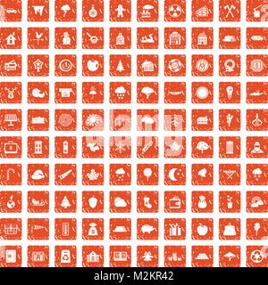 100 lumberjack icons set grunge orange Stock Vector
