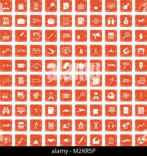 100 magnifier icons set grunge orange Stock Vector