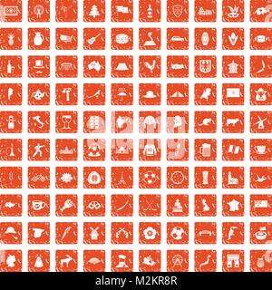 100 map icons set grunge orange Stock Vector