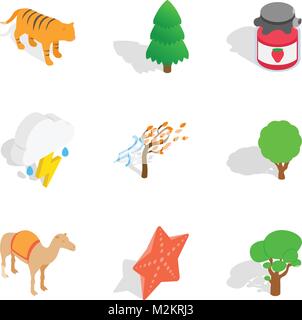 Forested area icons set, isometric style Stock Vector