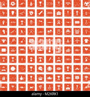 100 medal icons set grunge orange Stock Vector