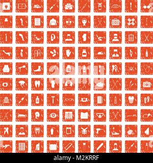 100 medical care icons set grunge orange Stock Vector