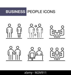 Business people icons set simple line flat illustration. Stock Vector