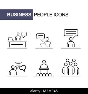 Business people icons set simple line flat illustration. Stock Vector