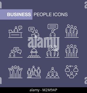 Business people icons set simple line flat illustration. Stock Vector