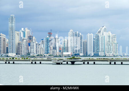 Panama City, Panama - November 3, 2017: Construction boom in Panama City.  Skyline of Panama City on a cloudy day with modern buildings. View from Cin Stock Photo