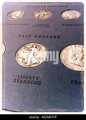 Vintage United States Coins in Coin Collection Folder Stock Photo