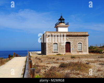 View of the lighthouse in El Port de la Selva, Costa Brava - Girona, Spain Stock Photo