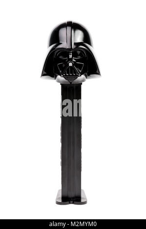 Trieste, Italy July 08 2016: Limited Edition of Star Wars Darth Vader Dispenser of Candy Pez. Pez is a famous pocket dispensers. Dispenser designs ove Stock Photo