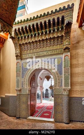 decorated entrance gate of Zaouia de Moulay Idriss, Fez, Morocco, Africa Stock Photo