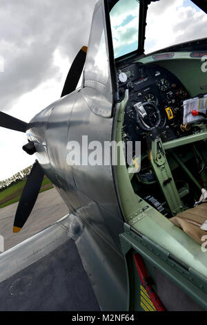 A Supermarine Spitfire exterior showing the interior of the cockpit Stock Photo