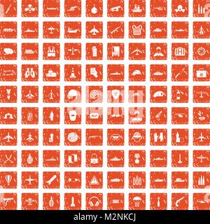 100 military resources icons set grunge orange Stock Vector