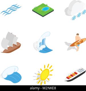Nautical icons set, isometric style Stock Vector