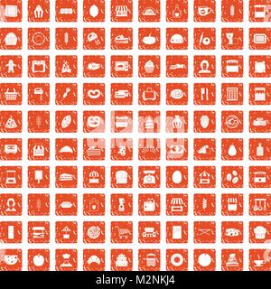 100 bakery icons set grunge orange Stock Vector