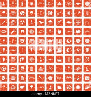100 moon icons set grunge orange Stock Vector