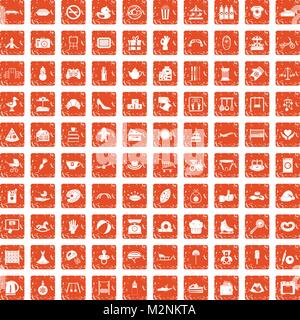 100 mother and child icons set grunge orange Stock Vector