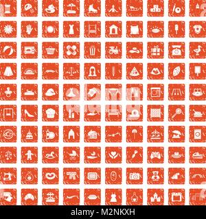 100 motherhood icons set grunge orange Stock Vector