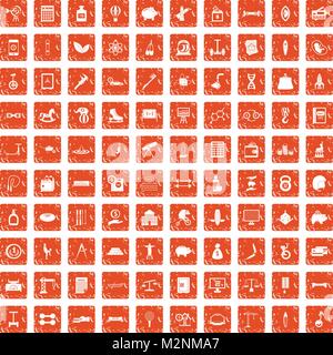 100 balance icons set grunge orange Stock Vector