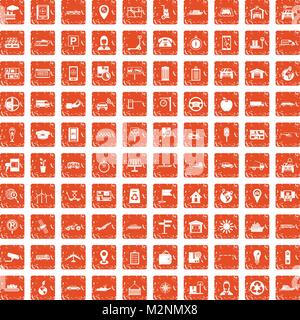 100 navigation icons set grunge orange Stock Vector