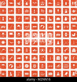 100 ball icons set grunge orange Stock Vector